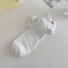 Calcetines bordados con lazo estilo japonés para mujer, calcetines cortos finos y lindos estilo ballet, algodón de color liso, malla de verano, calcetines cortos blancos