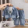 Conjunto de Ropa de Otoño para Niños 2026 Nuevo Bebé Niños Primavera y Otoño Elegante Ropa Casual Conjunto de Tres Piezas de Mezclilla Moderno