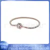 Pandora 925 Cobre Blanco Chapado en Oro Rosa Cadena Hueso de Serpiente Abanico Pulsera Corazón Moda DIY Básica Mano