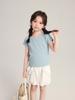 Pudding Haru Girls Color Puro Manga Corta 2025 Verano Nuevo Versátil Camiseta de Cuello Redondo para Niños Tops Opcionales Multicolor