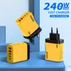 Cargador Multipuerto Transfronterizo de 240W Doble USB + 3 Puertos PD Adecuado para Teléfonos Móviles Apple y Huawei Cabezal de Carga Rápida Inteligente