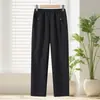 Calça Cropped de Cintura Alta de Verão da Mamãe, Calça Casual de Corte Reto para Mulheres de Meia-Idade e Idosas, Tecido Fino para o Verão, Calça Casual de Pernas Retas da Vovó