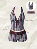 Colección Traje de Baño de Dos Piezas para Mujer Estilo Retro Americano con Lunares y Bloques de Color, Escote Halter, Moldeador y Favorecedor, Traje de Baño para Vacaciones en la Playa para Mujeres