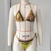 Bikini de Tres Piezas con Estampado de Leopardo de Cintura Baja Sexy con Tirantes Divididos para Mujer Nuevo Modelo 2026 Bikini de Exportación