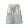 Shorts Jeans Kb11 High Street Estilo Americano Unissex High-End Estampa de Padrão Pintado Design Solto Masculino