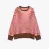 Ropa de Mujer al por Mayor Transfronteriza Otoño e Invierno 2025 Nuevo Estilo Europeo y Americano Camisetas Sueltas Casuales Rayadas Sudaderas de Cuello Redondo