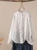 Camisa estilo Mori girl japonés con estampado floral y cuello de encaje, top juvenil y artístico de manga larga holgado para mujer, camisa de moda de doble capa de gasa de algodón de manga larga