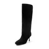 Botas Altas Elegantes de Estilo Minimalista de 7cm 2026 Otoño/Invierno Nuevas Punta Redonda Tacón de Aguja Hasta la Rodilla Botas Largas de Montar