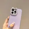 Funda para Teléfono Móvil de Gel de Color Puro con Orejas de Gato y Lente con Pedrería Adecuada para Iphone16Pro Max Apple 17 Nuevo Modelo 14/15