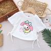 2025 Nueva Camiseta de Verano de Manga Corta para Niños Moda Coreana de Moda Top con Cordón para Niña Algodón de Verano de Cuello Redondo para Niña