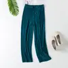 Pantalones de pierna ancha con cordones de tela brillante de verano 2022 Pantalones tipo papel Drop Pantalones casuales lisos coreanos para mujer