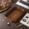 Bandeja de Bambú y Madera Bandeja Rectangular para Té Bandeja para Taza de Agua Doméstica Bandeja de Madera Maciza con Extremos Lunares Bandeja para Cena Bandeja para Barbacoa Comercial Bandeja para Pan