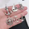 Accesorios para joyería DIY serie náutica marina aleación plata antigua ancla de barco timón colgante de barco pulsera collar materiales al por mayor