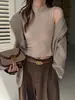 Chaleco de Medio Cuello Alto Cepillado de Otoño e Invierno de Fábrica Diseño para Mujer Nicho Camiseta sin Mangas Top Interior Delgado de Gama Alta