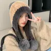 Chapéu de Inverno à Prova de Frio com Circunferência de Cabeça Grande, PomPom de Pelúcia Pendurado, Chapéu Fofo com Proteção para Orelhas para Mulheres, Cobertura para Orelhas com Forro de Fleece, Gorro de Tricô Espessado com Bloqueio de Cor
