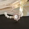 Pulsera de Perlas Incrustadas con Diamantes de Lujo Ligero para Mujer, Reloj para Mujer Estilo Deslizante Ajustable, Elegante y Moderno Reloj de Cuarzo al por Mayor