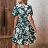 Amazon Comercio Exterior Transfronterizo 2024 Verano Nueva Falda Ropa Europea y Americana Temperamento Verde Estampado Vestido Plisado