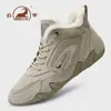 Botas Ram para Hombre de Invierno sin Cordones Forradas de Felpa Cálidas Zapatos de Algodón Zapatos de Caña Alta de Cuero Genuino para Hombre para Deportes y Ocio para Hombre