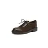 Zapatos Derby Estilo Británico para Mujer 2025 Otoño Piel Genuina Ante de Vaca Cordones Delanteros Tacón Medio Zapatos Pequeños de Piel Zapatos de Uniforme