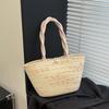 Bolso Tejido de Vacaciones de Verano en la Costa para Mujer, Bolso de Playa de Color Contrastante Estilo Perezoso, Bolso Tote de Hombro de Gran Capacidad, Bolso de Paja
