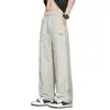 Colección nueva de primavera y otoño transfronteriza: Pantalones largos finos para hombre, de pierna ancha, hechos de tela de seda de hielo, modernos y de corte holgado, con caída fluida y diseño a rayas, adecuados para estudiantes