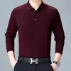 Camiseta de Manga Larga de Lana para Hombre de Edad Media y Mayor, Suéter de Punto de Color Sólido, Top Delgado POLO
