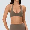 Sujetador deportivo cruzado de Amazon para mujer con cuello halter y almohadillas extraíbles en el pecho, ropa interior ajustada para yoga, sujetador de fitness Pilates