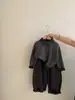 Nuevo atuendo de otoño para niñas: Cárdigan de punto a rayas, suéter gris de manga larga y pantalones de pierna curva - un conjunto de dos piezas para niñas mayores