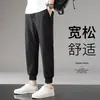 Calça Masculina de Seda Gelo Comprimento no Tornozelo Verão Elástica Secagem Rápida Esportiva Casual Calça para Dedo do Pé Chegada Nova de Verão Calça Elástica em Quatro Lados de Nylon
