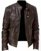 Chaqueta de Cuero para Motocicleta Hombre Estándar Europeo Transfronteriza Agresiva Multi-PU Cuello Vertical Cremallera Cárdigan Chaqueta de Cuero