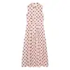 Vestido Elegante Feminino Novo Amazon Europeu e Americano com Bolinhas Decote V Sem Mangas Cintura Marcada Slim Fit Saia Longa
