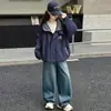 Jaqueta com capuz para meninas 2026 novo estilo coreano moderna solta xadrez color block casual para crianças mais velhas