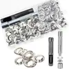 Estoque do Fabricante 100 Conjuntos de Ilhós de Cobre de 10mm com Conjunto de Ferramentas de 3 Peças, Ilhós de Metal Prensados na Borda Prateados