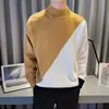 Tricô com Blocos de Cor Masculino Gola Alta Meia Estilo Old Money Camisa para Camada Interna Tendência Outono e Inverno Atacado de Fábrica Transfronteiriço