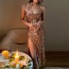 Vestido de noche con tirantes, lentejuelas doradas y sexys, vestido de fiesta de lujo ligero y brillante, 9950