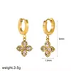 Brincos de Aço Inoxidável com Cravação de Diamante Flor de Trevo de Quatro Folhas da Cidade Luxo Leve Toque de Alto Padrão Flor de Diamante Colorido Argolas de Titânio Acessórios de Orelha Não Desbota