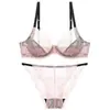Lingerie sexy europeia e americana para mulheres, sutiã de renda transparente ultrafino de verão, faz os seios grandes parecerem menores, previne a flacidez, conjunto de lingerie estilo francês