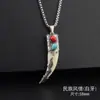 Colgante Imitación Diente de Lobo de Resina Negra Cadena de Acero de Titanio para Hombre, Cadena Larga para Suéter, Joyería del Tíbet, Diente de Perro, Estilo Nepalí