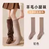 Meias de Lã Personalizadas para Panturrilha Feminina, Outono e Inverno, Forradas com Fleece e Espessadas em Lã Merino, Quentes com Sapatos Pequenos de Couro, Meias Longas Que Não Caem