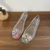 Zapatos de Cristal Florales de Moda, Zapatos de Salón Bajos, Zapatos Planos Transparentes de Punta Cuadrada, Zapatos de Gelatina Transparentes Desmontables DIY de Dopamina