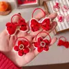 Presilha de Cabelo Infantil Orelha de Coelho Laço de Pérola 2025 Grampo de Cabelo de Veludo para Meninas Acessório de Cabeça de Ano Novo para Menina Tiara de Ano Novo