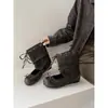 Primeiro Encontro: Sapatos de bico redondo com laço, sapatilhas femininas estilo bailarina com salto oculto