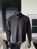 Sudadera con Cuello Henry de Patrón Espiga Gris para Hombre Otoño Camiseta de Manga Larga con Rayas Gruesas Parte Superior Interior con Cuello Polo en el Hombro Derecho
