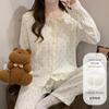 Outono Transfronteiriço Novo Cardigan de Renda Redondo Feminino de Duplo Comprimento Pijama Tamanho Grande Estampa Cartoon Algodão Nuvem com Bojo