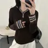 Sudadera con capucha de otoño, camisa base de punto jacquard para mujer, top de primavera y otoño, estilo holgado y casual, suéter de manga larga de otoño e invierno