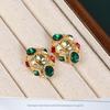 Brincos Vermelhos e Verdes Estilo Vintage de Qingdao, Brincos da Moda Personalidade Tendência Retrô Elegantes