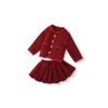 Conjunto Infantil Mdd 2026 Inverno Estilo Francês Saia Plissada Conjunto Espessado Conjunto Vermelho Festivo Roupa de Ano Novo