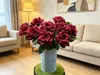 Tallo Individual de Rosa Artificial Borgoña Blanco Rosa Flor Falsa