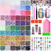 Caja de 24 compartimentos moderna y popular de diamantes de resina jelly de color AB con base plana, empaquetada para arte de uñas DIY, accesorios pequeños, venta al por mayor