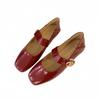 Outono Novo Estilo Francês Retrô Sapatos Mary Jane de Bico Quadrado com Tiras de Velcro, Sapatos Rasteiros Rasos para Mulheres